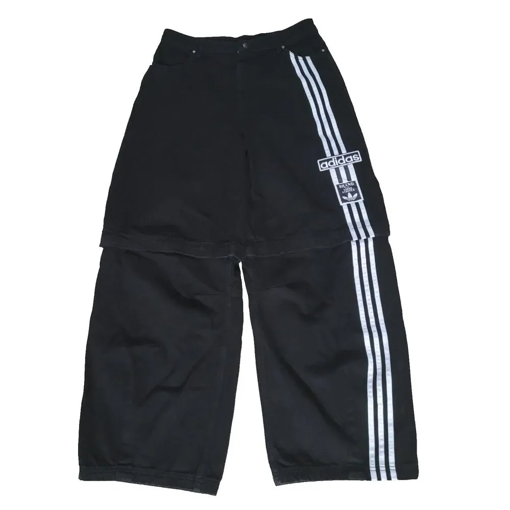 NWOT Adidas Adibreak Denim Two-In-One Jeans Womens 32 Black White Baggy Skater - Picture 3 of 16